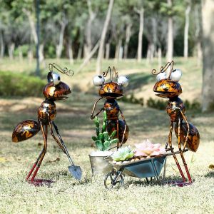 Película de escultura de hormiga de 13 pulgadas, hormiga de dibujos animados de hierro con cubo extraíble, decoración de jardín o escritorio, maceta de flores suculentas, almacenamiento de baratijas