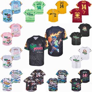 Film Baseball Moive Bel-Air Jerseys of the Fresh Prince 14 Will Smith Jazzy Jeff Black White Academy Graffiti Anniversary (TV Sitcom) Pullover Cool Base Cooperstown