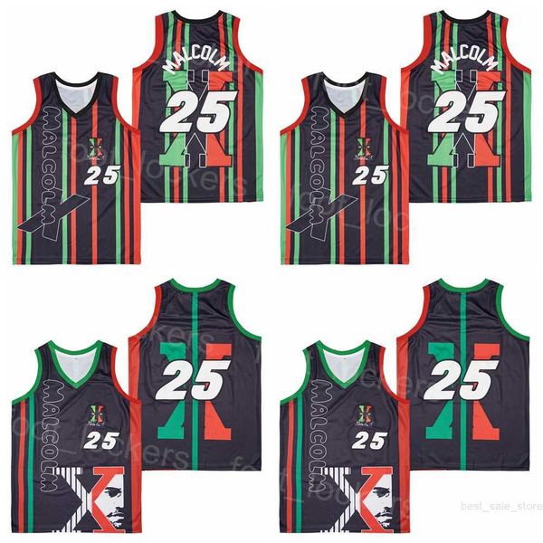 Film Basketball 25 Malcolm Jerseys 1992 X Power Movie College Black Team Color HipHop Bordado de algodón puro y cosido Transpirable Para fanáticos del deporte HipHop Verano