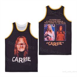 Filmbasketbaltruien 0 Carrie Movie 1976 Vintage College Ademend pullover High School Hiphop Pure Cotton Shirt Team Zwart gestikte sport genaaid op retro zomer