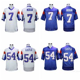 Film Football 54 Thad Castle Jerseys 7 Alex Moran Blue Mountain State Moive College Home Bleu Blanc Respirant Université Pour Les Fans De Sport Broderie Lycée Homme