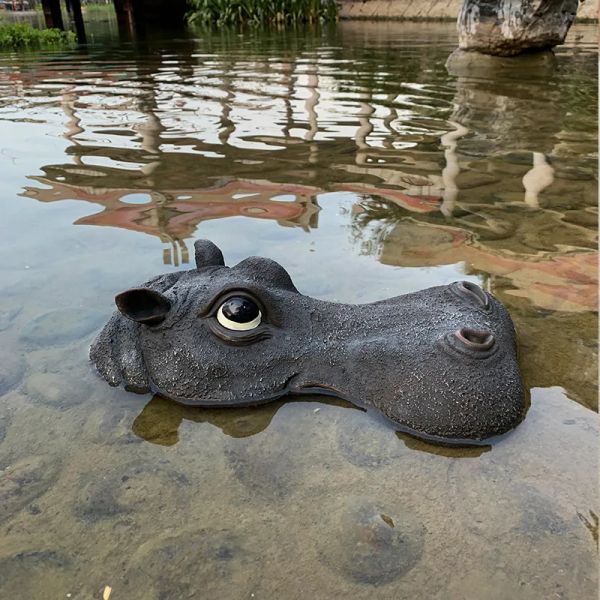 Film ornements d'animaux flottants pour étang de jardin, tête d'hippopotame, dos de requin, Simulation d'eau flottante, décorations de jardin pour la maison