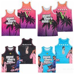 Film Grand Theft Auto Vice City Basketball Jerseys Moive Rockstar Games Shirt Borduurwerk en naaimeam college pullover retro voor sportfans Hiphop Size S-XXXL