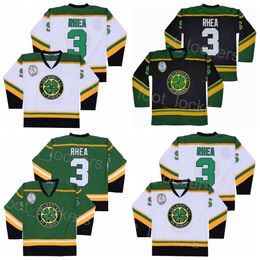 Filmhockey Ross de baas Rhea College Jersey 3 St Johns Shamrocks Moive Green Black White Borduurwerk en naaien ademende universiteit Vintage voor sportfans High