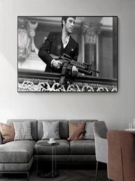 Filmpriester Tony Montana zwart -wit portret canvas schilderijen posters en prints kunst aan de muur voor huizendecoratie9173576