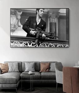 Film prêtre Tony Montana noir et blanc Portrait toile peintures affiches et impressions photos d'art mural pour la décoration de la maison 7160982