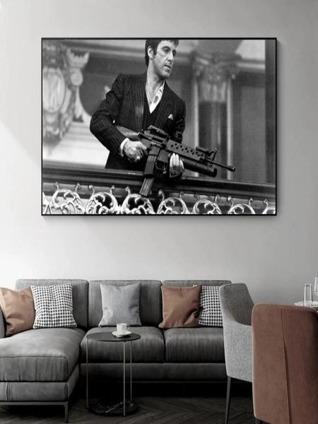 Prêtre du film Tony Montana Black and White Portrait Toile peintures Affiches et imprimés Images d'art mural pour décoration de maison9173576