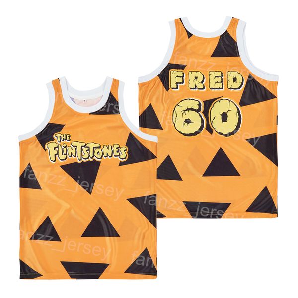 Film The Flintstones 60 Fred Jersey Movie Basketball 90s High School Breathable Retro Team Yellow Hiphop pour les fans de sport Pure Cotton College Summer Pullover