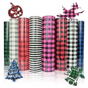 Films Livraison gratuite 25cmx30cm Noël noir rouge buffle à plaid Vinyl Santa Claus Tree DIY HTV Vinyle pour tissu Tshirts