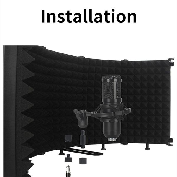 Films Réglable 5 panneaux Microphone Isolement Shield Studio Recordable Enregistrement Mic Filtre Vocal Booth pour Mic Sponge Sonfroprower Shield