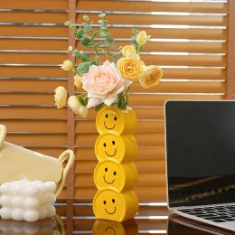 Films CAPIRON Vase à bourgeons en céramique avec visage souriant, Pop Art moderne, accessoires de décoration pour la maison, pièce maîtresse, salon, bureau