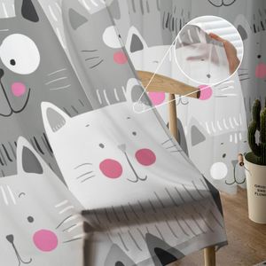 Films dessin animé gris chat Tulle rideaux transparents pour salon décoration rideaux pour la chambre chambre cuisine Voile Organza rideaux