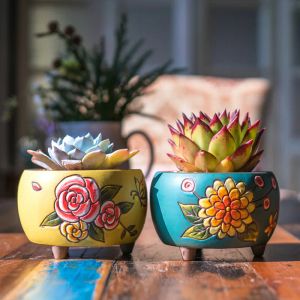 Films Vase en céramique rustique créatif, Vase en céramique peint à la main de Style Vintage et de gros calibre pour plantes succulentes
