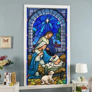 Films Films de fenêtre de taille personnalisée La naissance de Jésus-Christ Européen Church Mosaic Art Glass Film Window Taché Opaque Autocollant