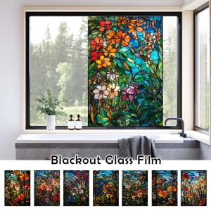 Películas de privacidad Floral europea, película para ventana, estilo iglesia, bosque, vidriera, pegatina estática, esmerilada, decoración de ventana