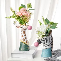Films girafe soufflant des bulles Vase créatif décoration ornements Art Vase fleur artificielle Vase fleur séchée Vase maison salon