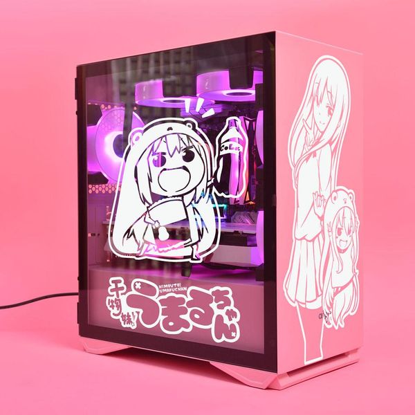 Films Himouto Anime Autocollants pour boîtier d'ordinateur, décalcomanie de décor de dessin animé japonais pour peau d'ordinateur Atx Mid Tower, étanche et facile à enlever