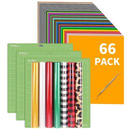 Films Htvront 66 Pack 12inx10in warmteoverdracht vinylbundel ijzer op HTV vinylplaten voor t -shirt met 3 -pack standaard greep snijmat
