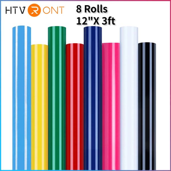 Películas Htvront 8 Pack 12inx3ft/30x90cm PVC Transferencia de calor Rollo de vinilo para Cricut Camiseta Impresión de hierro de bricolaje en la película HTV Fácil de cortar