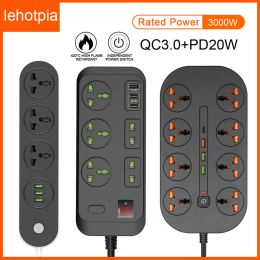 Films Lehotpia Eu US UK Purpor Plug Plug Home Smart Home 2M Câble électrique Typec PD20W QC3.0 USB Fast Charing Port Network Filtre