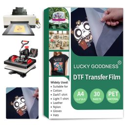 Films Lucky Goddness A4 30 PCS DTF Transfer Film 200g DTF Powder Transfer Sublimation Paper Direct to Film for Cotton Tshirt Cricut