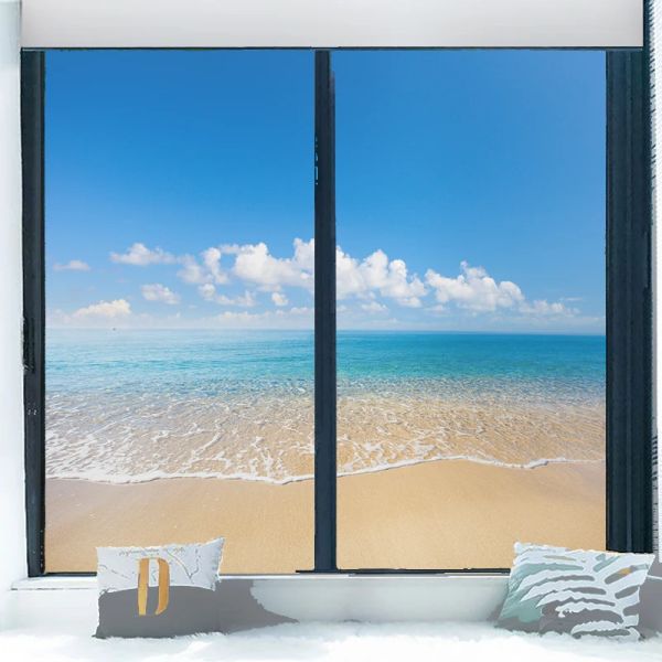 Películas Sea Landscape Pattern Ventana de privacidad Película sin pegamento Aferencias estáticas Fils Frossed Glass Beach Ocean Paisery Winder Window