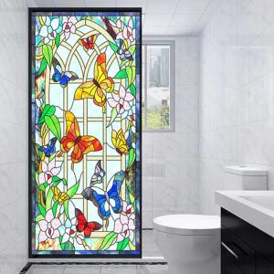 Films Zelfklevende Europese Retro Geschilderde Glasfolie Kerkkunst Bloemen Glasfolie Gebrandschilderde Deur Raamsticker Frosted Privacy Cling