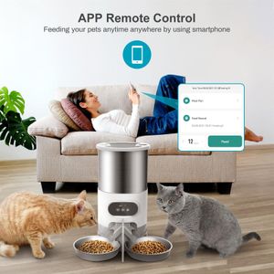 Films Alimentador automático inteligente para mascotas Dispensador de comida para perros y gatos Tazón de acero inoxidable de gran capacidad con aplicación Wifi Temporización de grabación Alimentación para mascotas