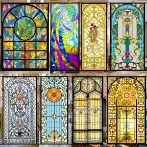 Películas de vitrales, películas para ventanas, autoadhesivas, pegatina gótica esmerilada para iglesia, baño, cocina, armario, puerta, decoración del hogar