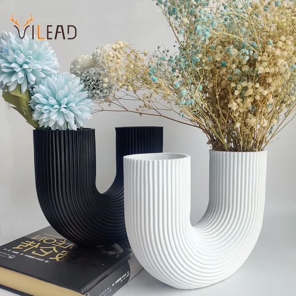 Films Vilead Vase nordique en résine en forme de U, décoration de style moderne pour bureau, cuisine, bureau, salle à manger intérieure, fleurs séchées, ornements