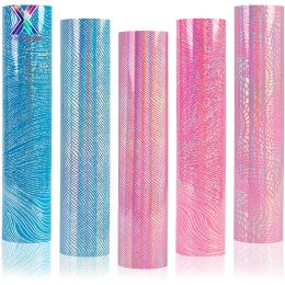 Films XFX HTV 5PCS 12x10in Holographic Laser Petal Ripple Lézard Patter de transfert de chaleur bleu rose pour Tshirt DIY Cricut