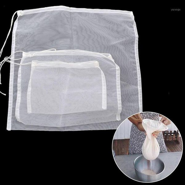 Bolsa de filtro Colador reutilizable de cocina Líquido Nuez Leche Té Jugo de fruta Estopilla Bolsas de almacenamiento de malla de nylon