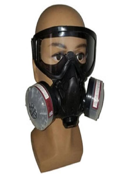 Máscara de filtro de gas, respirador de respiración con filtro de media cara con gafas antivaho, máscara de polvo químico para pintura, soldadura por pulverización 1998038