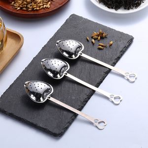 Filtre Long Grip Tools Acier Inoxydable Maille En Forme De Cœur Passoire À Thé Avec Poignée Cuillère Infuseur À Thé Cuillère Café Milktea Boire Outil