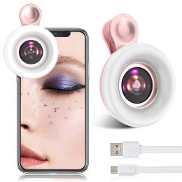 Filtres 15x lentille macro téléphone mobile HD Camera Lens avec LED Ring Light Smartphone Selfie Live Lamp Remplante