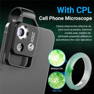 Filters 200x Mobiele vergroting Microscoop Lens Mini Mobiele telefoon Camera Video Micro Lens LED Lichtgids Micro Pocket Macro -lenzen