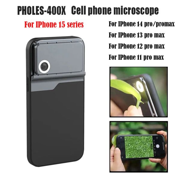 Filtres 400x Lens de téléphone IPhone Microscope Lens Smartphone Peut Smartphone Porte pour iPhone 15 14 13 12 11 Pro Max Microworld pour enfants Adultes