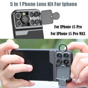 Filtres 5 dans 1 kit de cas d'objectif téléphonique 20X Super macro lentille CPL Fisheye Televerat pour l'iPhone 15 Pro Max 13 Pro Max 14 Plus Smartphone