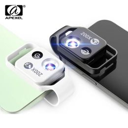 Filtres Apexel 200x Pocket Microscope Lens with CPL Filter LED Light Mini micro Macro Lenses pour iPhone 15 13 14 Samsung Tous les smartphones