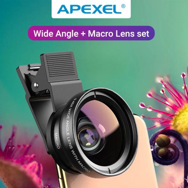 FILTRES APEXEL HD 0.45X LENTE SUPER ANGNULO 12.5X SUPER MACRO LENTE 2in1 Kit de lente de cámara con clip universal de 37 mm para todos los teléfonos inteligentes