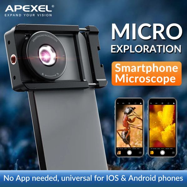 Filtres Apexel HD Portable 100x Microscope Lens for Mobile Phone Magnifier Macro Phone Lens avec CPL Filtre Smartphones à clip universel CPL
