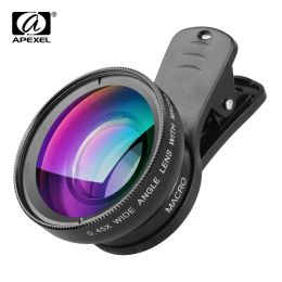 FILTRES APEXEL Professional HD Camera Lens Lens Kit 0.45x gran angular 12.5x Lente de teléfono macro Lente de teléfono móvil para iPhone 6S más 7 8 Samsung Huawei