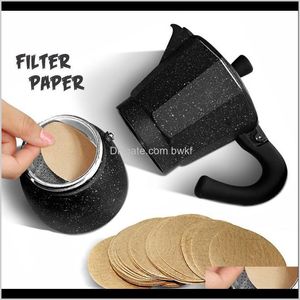 Filters koffiewerkkeuken, eetbar Home Garden Drop levering 2021 Houten ronde druppel papier moka pot espresso filter 100 pc/pack zeef