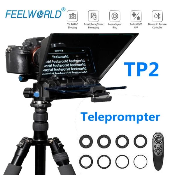 Filtres Feelworld TP2 Portable Telepromptor pour la tablette DSLR de tablette pour smartphone avec anneaux d'adaptateur à district de l'objectif