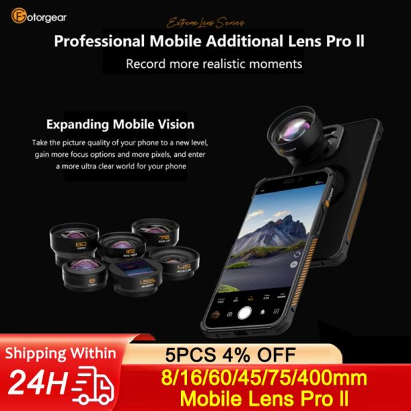 Filtres Fotorgear Mobile Phone Camera Lens Pro LL Tmount 16mm Ultra Wide angle Len 8mm Fisheye 45 mm / 74 mm lentille et anneau d'adaptateur