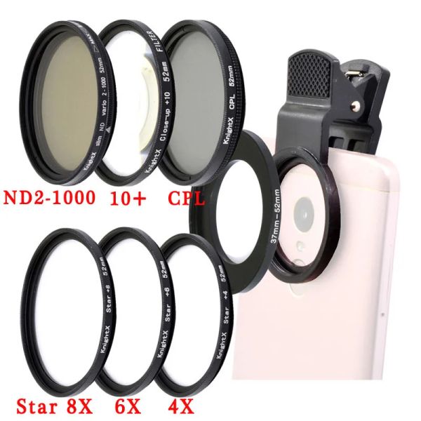 Filtres Knightx 52mm Camera Filtre Macro Phone Lens Photography Nd21000 Variable de filtre ND pour tout téléphone mobile smartphone