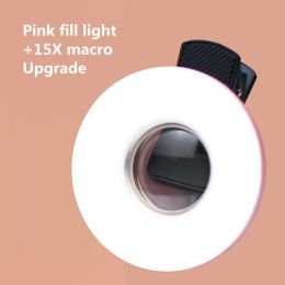 Filtros Lente Macro Mobile 15x Luz de relleno Luz selfie lámpara de lámpara viva lente con clip de luz inteligente de flash universal LED Clip de luz portátil