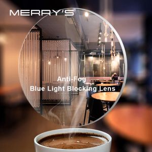 Filters Merrys Antifog Blue Light Blocking Series Optische recept Glazen Lens CR39 Resin Asferische bril Anti -mistlens