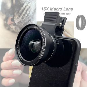Filters Nieuwe HD Glass 0,6x Super Wide Angle Lens met 15x Super Macro Lens voor iPhone Samsung Smartphones 37mm cameratelefoon Lens Kit