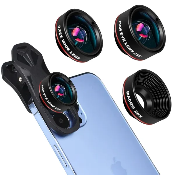 Filtres Téléphone Photographie Lens 3 en 1 Fish Eye Fisheye 0,62x grand angle 25x macro smartphone Universal HD Camera Lens pour iPhone 12 13